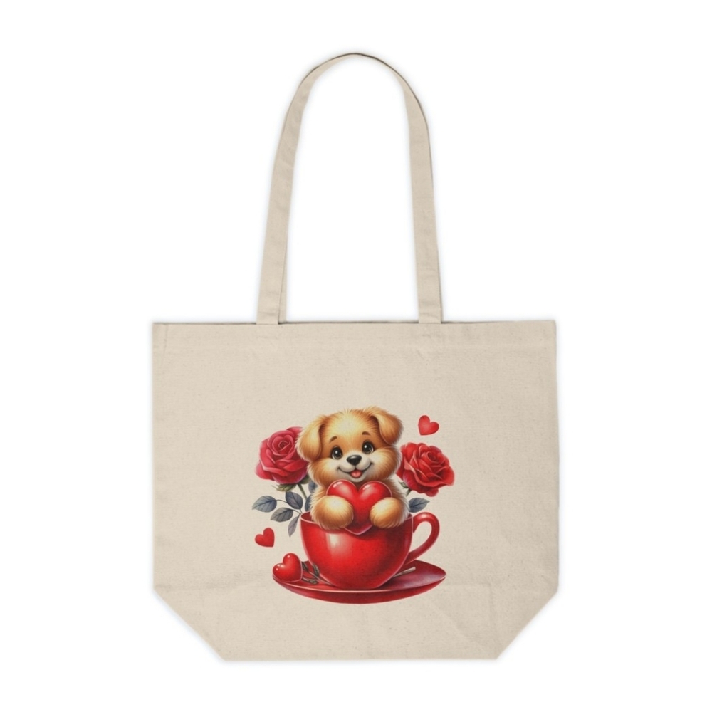 Valentine's Day Puppy in a Cup Custom Tote Bag